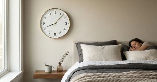 Silent wall clock in peaceful bedroom promoting better sleep quality