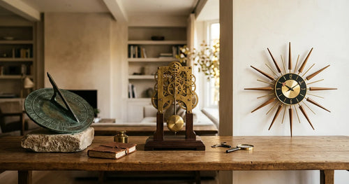 Timeline showing evolution from ancient sundial to modern wall clock design