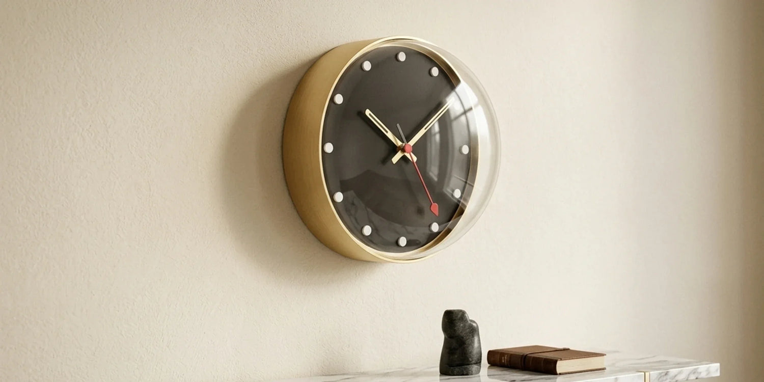 Luxury gold wall clock with polished brass finish and silent quartz movement — modern and vintage gold clock designs for elegant interiors