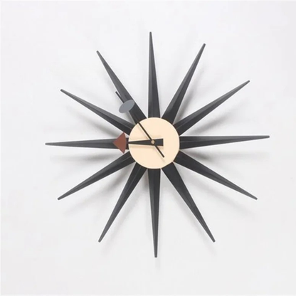 Rovell features a central beige face with distinctive black rays adding mid-century modern elegance to any space.