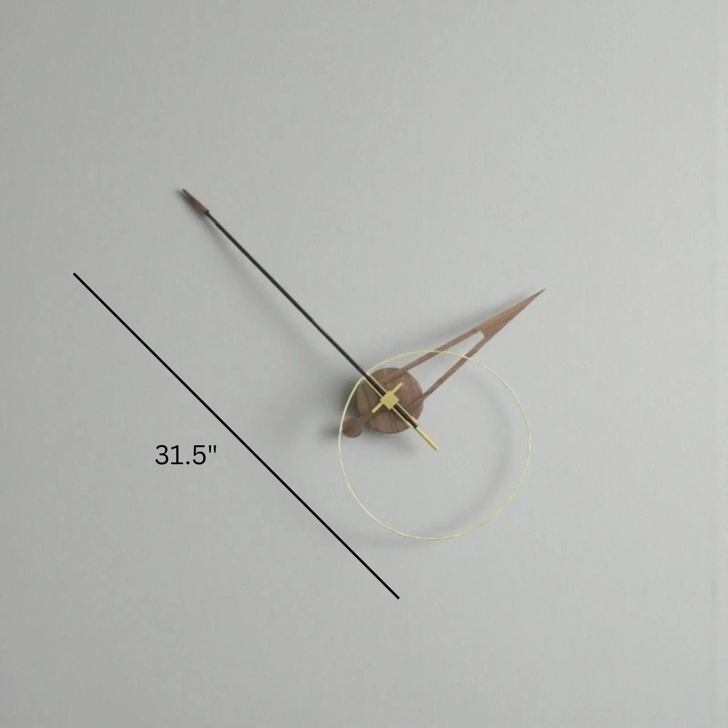 Unique modern wall clock - Crawell features a minimalist design with a 31-inch span, natural-wood and black hands, and a brass second hand, creating a sculptural timepiece inspired.