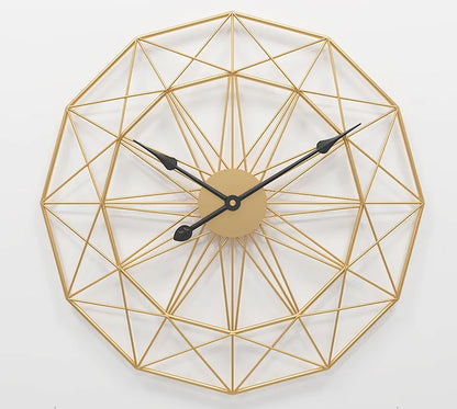 Modern Style Wall Clock - Blenford features an open-frame design with a gold-tone metal wireframe and radial spokes, showcasing minimalist elegance with two slim black hands on a central hub.
