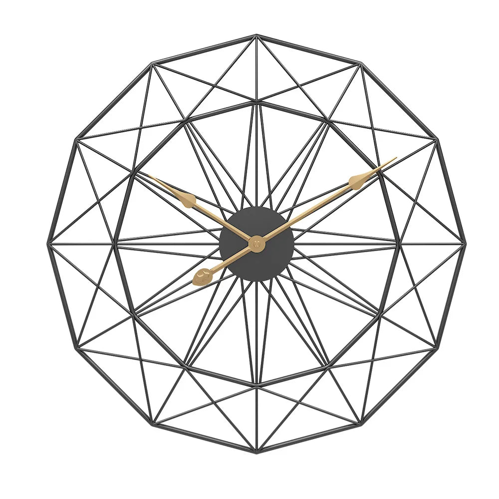 Modern Style Wall Clock - Blenford: A geometrical lattice design in black with gold hands, offering minimalist elegance. Its sculptural look adds a creative, functional art piece to any space.