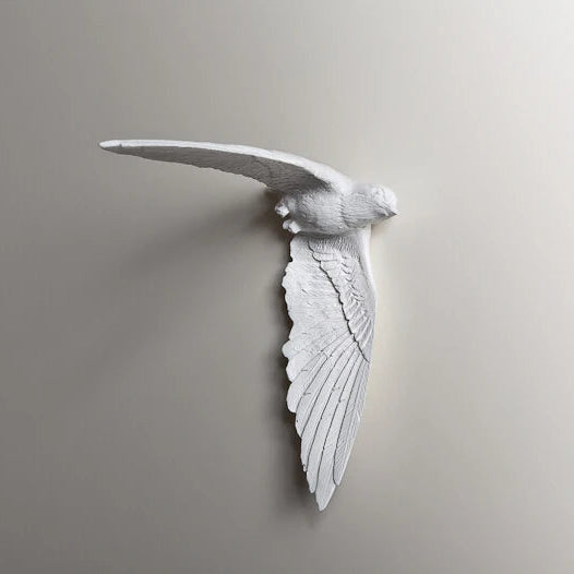 Decorative kitchen wall clocks - Darven: A white, three-dimensional bird relief sculpture in flight adorns the wall, offering a stylish accent for open kitchen spaces, reflecting The Horologista's artistic timepiece theme.