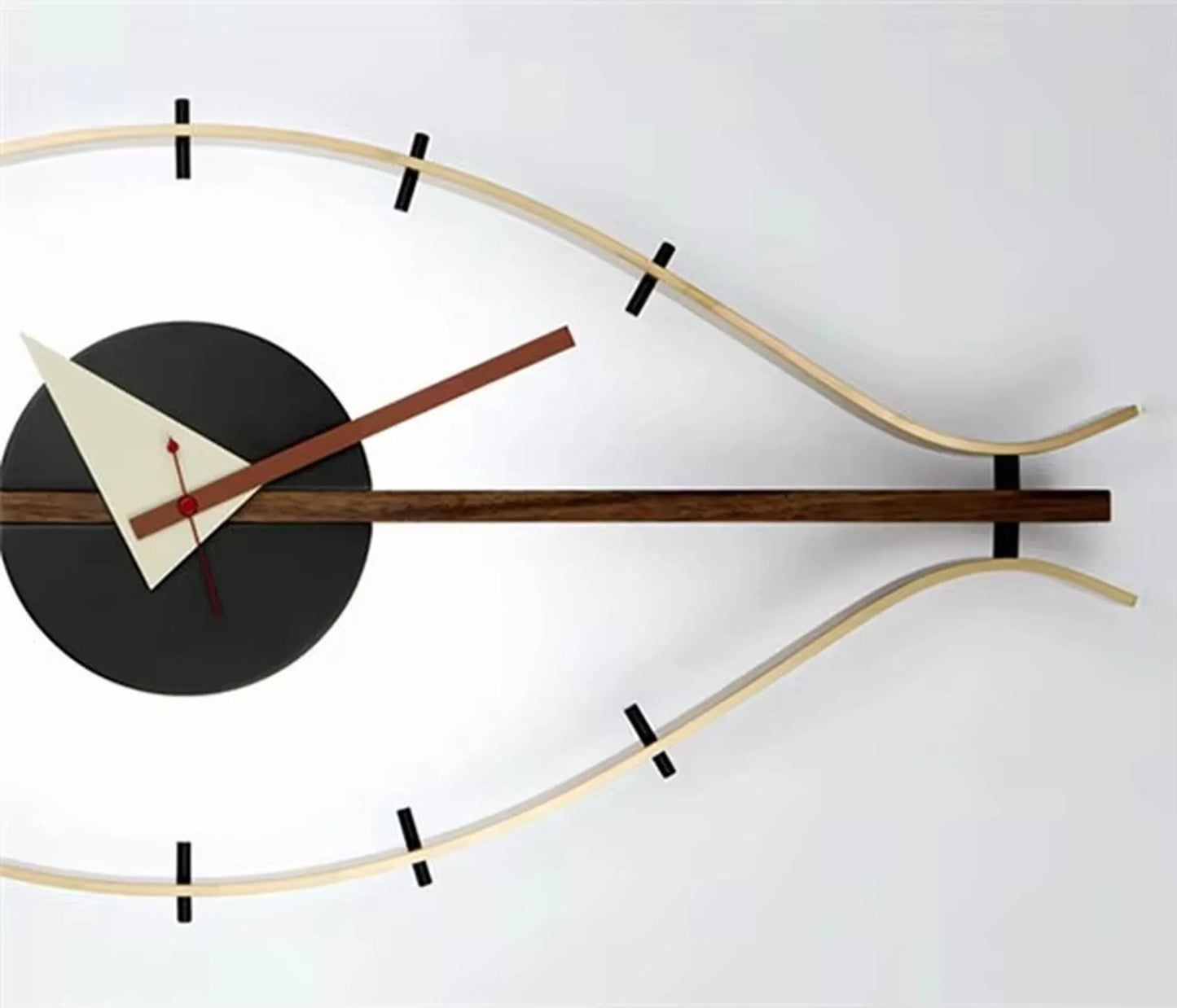 30 inch decorative wall clock - Ashen features a black dial, wooden minute hand, and sinuous brass tracks, blending industrial style with vintage charm for a striking wall statement.
