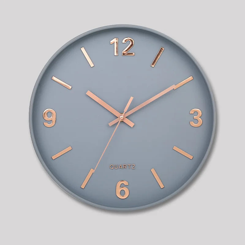 Modern Silent Wall Clock - Densford features a matte-grey face with rose-gold hands and numerals, offering a minimalist, silent design ideal for contemporary spaces.