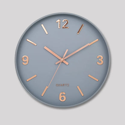 Modern Silent Wall Clock - Densford features a matte-grey face with rose-gold hands and numerals, offering a minimalist, silent design ideal for contemporary spaces.