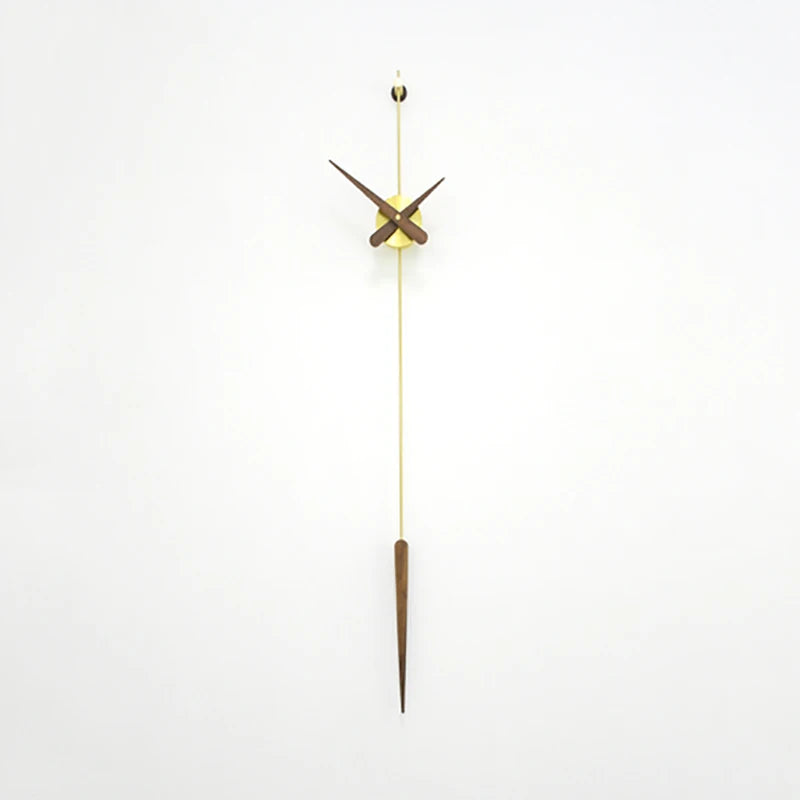 Mid century modern wall clock - Ellroy features a sleek, minimalist design with a 45-inch walnut baton, floating metal hands, and a circular pendulum, showcasing The Horologista's dedication to sculptural timepieces.
