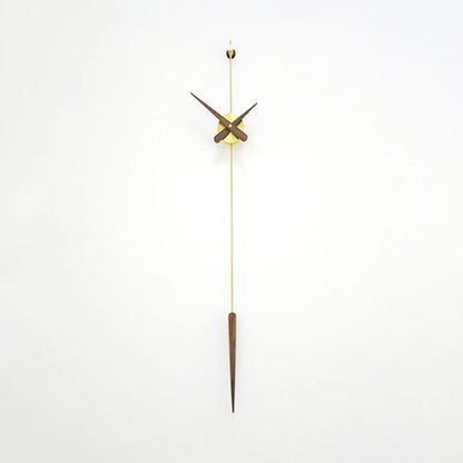 Mid century modern wall clock - Ellroy features a sleek, minimalist design with a 45-inch walnut baton, floating metal hands, and a circular pendulum, showcasing The Horologista's dedication to sculptural timepieces.