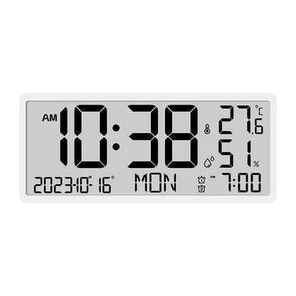 White Digital Clock - Carradon displaying time, date, temperature, humidity, and alarm settings on an easy-to-read LCD screen. Perfect for modernizing any space with its multifunctional design.