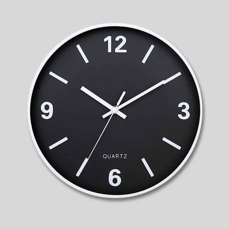 Modern Silent Wall Clock - Densford with black face, white numerals, batons, and hands. Features a minimalist design and silent quartz movement for contemporary elegance, ideal for any room.