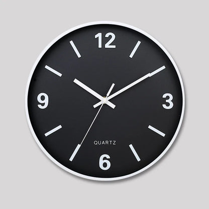 Modern Silent Wall Clock - Densford with black face, white numerals, batons, and hands. Features a minimalist design and silent quartz movement for contemporary elegance, ideal for any room.
