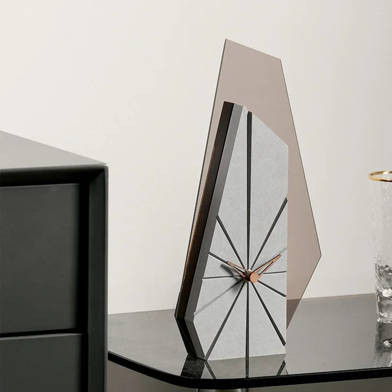 Modern desk clock displayed on white console table in minimalist living room