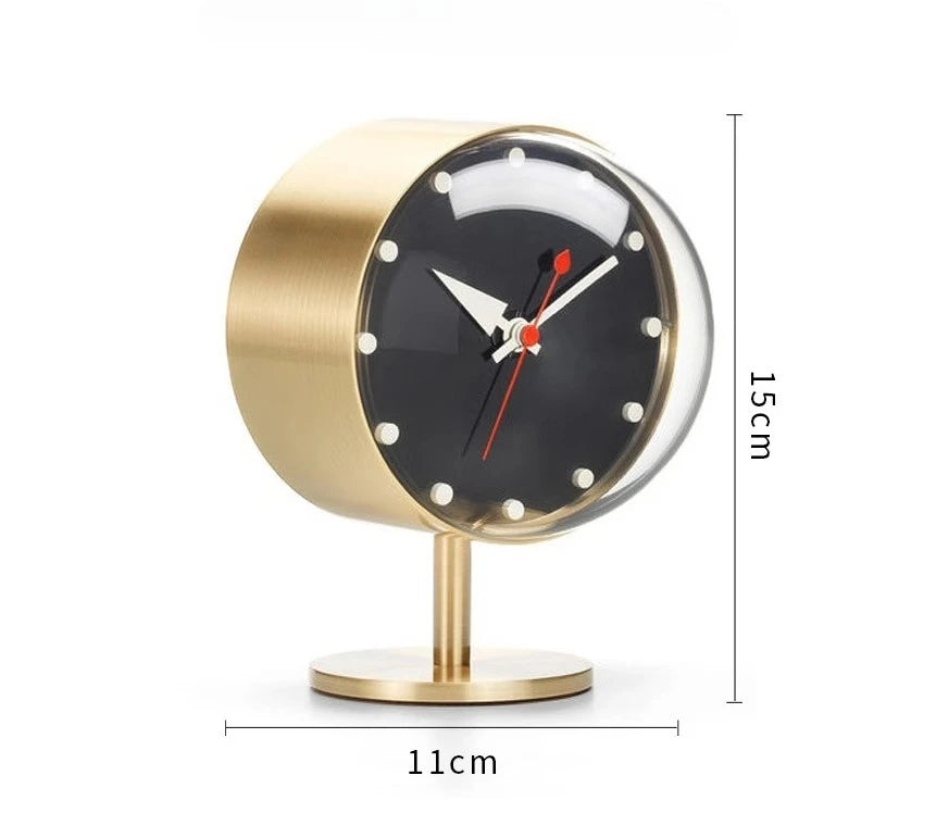 Vintage Gold Desk Clock - Weston low angle view emphasizing sculptural form