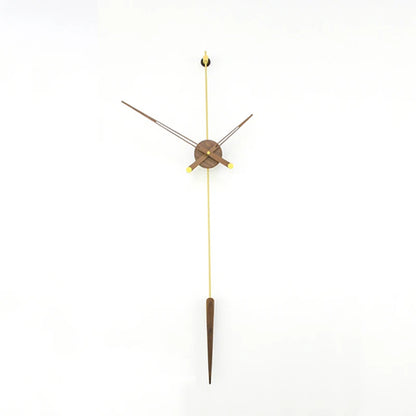 Mid century modern wall clock - Ellroy by The Horologista features a minimalist design with brass hands, a central wooden hub, and a striking 45-inch vertical walnut pendulum, creating a sculptural wall statement.