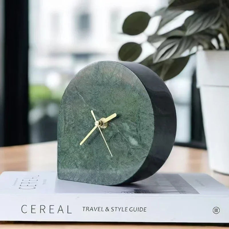 Close-up of natural stone veining on marble clock face