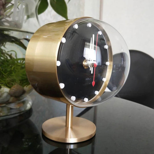 Vintage Gold Desk Clock - Weston front view showing convex black glass face