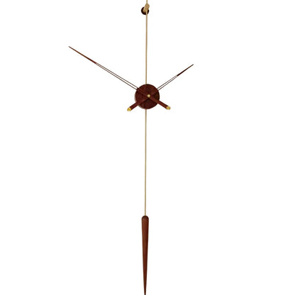 Mid-century modern wall clock - Ellroy features a minimalist design with a 45-inch walnut pendulum, slender brass rod, and floating metal hands, creating a striking, frameless wall statement.