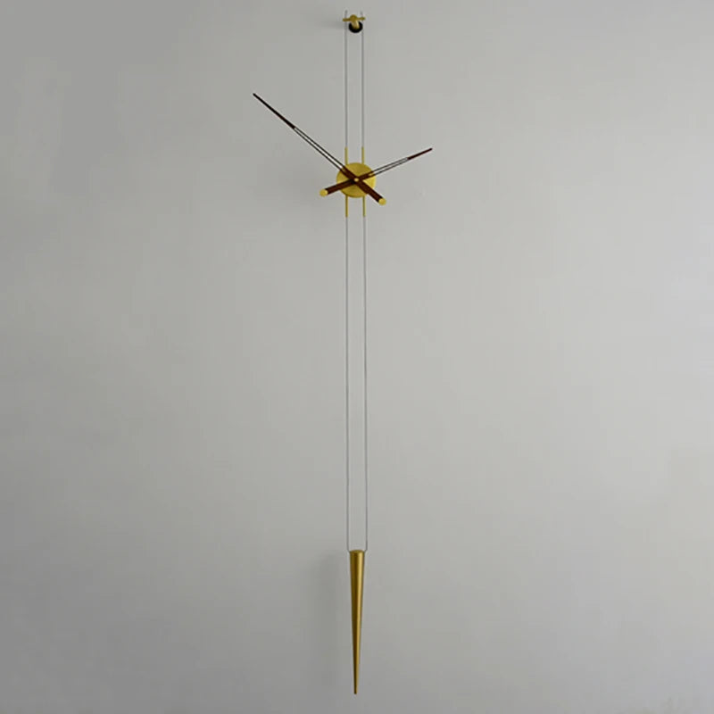 Mid century modern wall clock - Ellroy features a minimalist design with a gold clock-face, slender hands, and a walnut pendulum, embodying The Horologista’s sculptural approach to timekeeping.