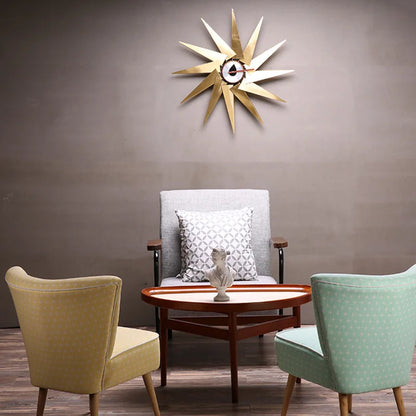 Modern interior with three chairs and a decorative wall clock.