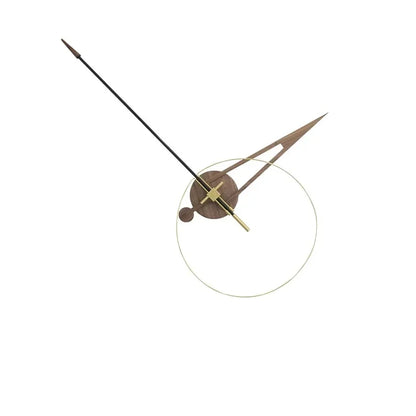 Unique modern wall clocks - Crawell: A minimalist clock featuring a brass ring, wooden hour hand, black minute hand with wooden tip, and brass seconds hand, embodying mid-century-modern elegance by The Horologista.