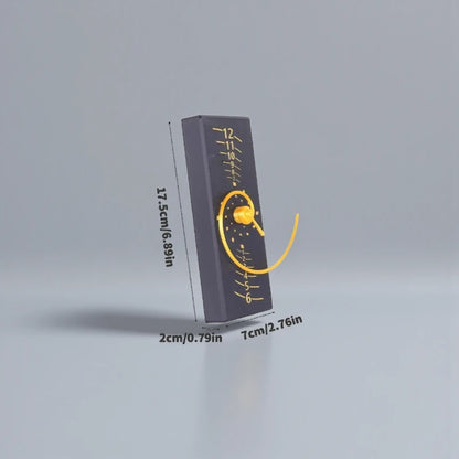 Fibonacci Wall Clock - Morston: A small, handheld inclinometer with a dark rectangular block, featuring a yellow pivoting arm and scale, embodying the elegance of mathematical precision and minimalist design.