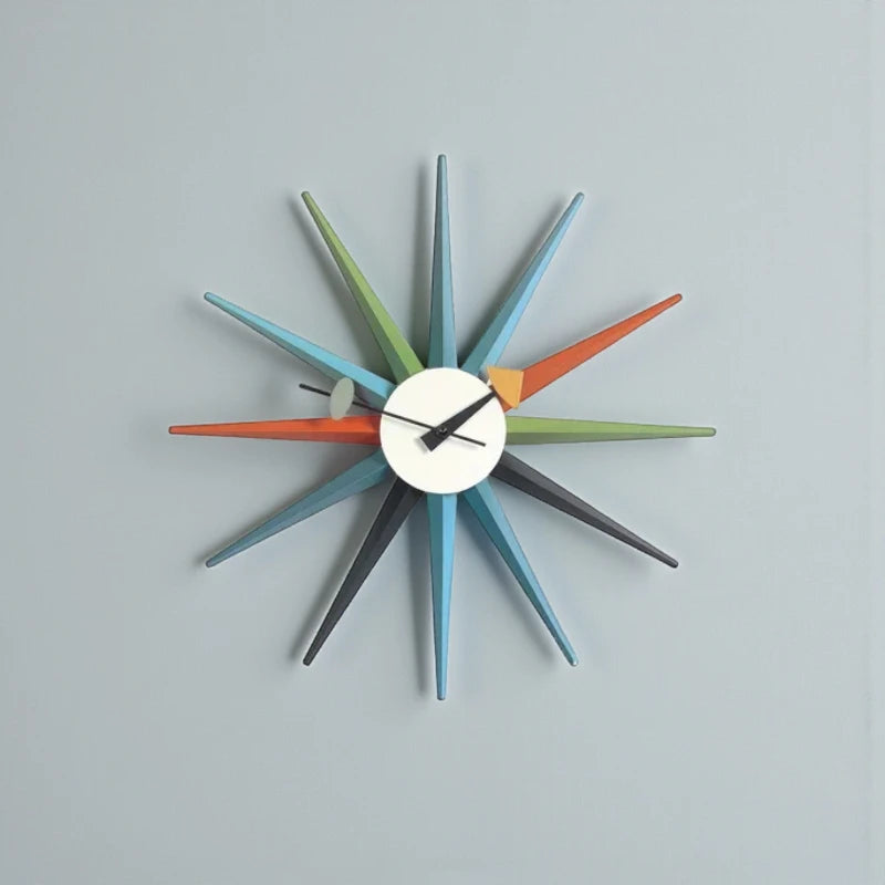 Rovell, featuring a round face with radiating narrow spokes, embodies mid-century modern design enhancing any room with its classic, timeless style.