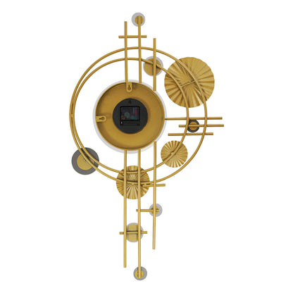 Oversized wall clock modern - Hashford: Back view showcasing abstract gold-tone rings and rods, with a visible battery compartment, embodying a sculptural timepiece design for The Horologista's modern wall art collection.