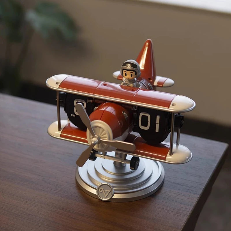 Side view of metal flip clock with dual wing design