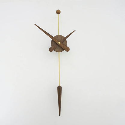 Mid century modern wall clock - Ellroy: A minimalist design featuring a 45-inch walnut baton, wooden clock face, brass rod, and wooden pendulum, embodying The Horologista's sculptural simplicity.