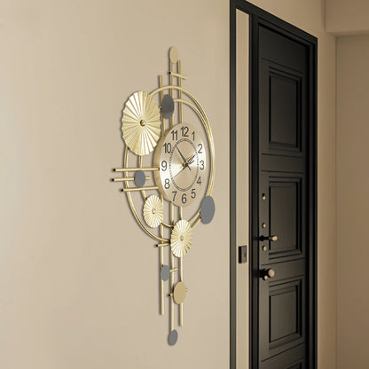 Oversized wall clock modern - Ashford: A 17.7 gold steel ring with floating black numerals and brass hands, featuring a sculptural design that integrates the wall color into its open-face dial.