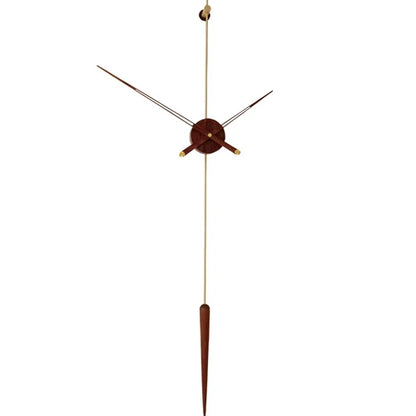 Mid century modern wall clock - Ellroy A minimalist clock by The Horologista featuring a walnut central hub, slender floating hands, and a striking pendulum, embodying sculptural elegance without a traditional dial.