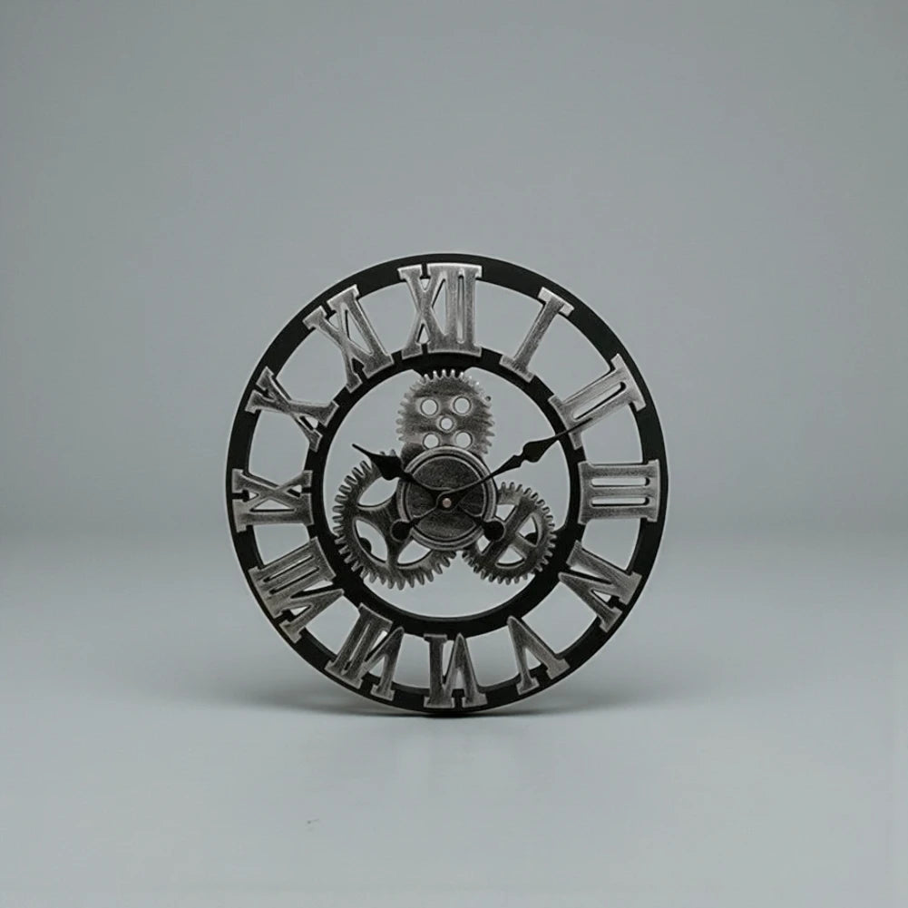 Large gear wall clock - Bevington features exposed interlocking gears and Roman numerals, combining steampunk design with modern precision, ideal for enhancing industrial or farmhouse-style interiors.