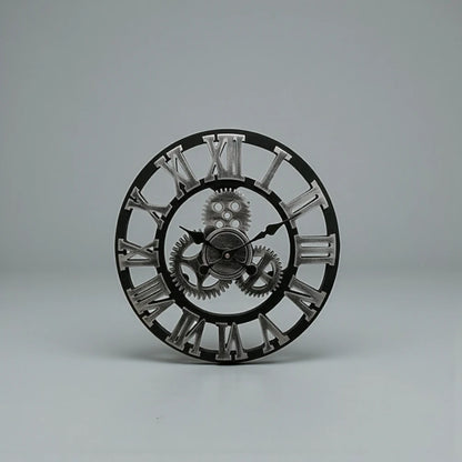 Large gear wall clock - Bevington features exposed interlocking gears and Roman numerals, combining steampunk design with modern precision, ideal for enhancing industrial or farmhouse-style interiors.