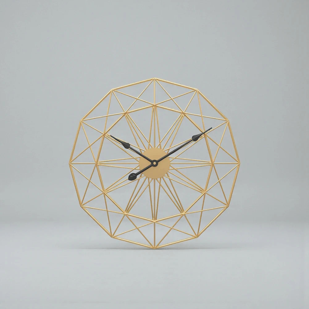 Modern Style Wall Clock - Blenford: A geometric, gold-colored metal clock with black hands, embodying minimalist elegance and creativity, perfect for adding a contemporary touch to any space.