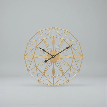 Modern Style Wall Clock - Blenford: A geometric, gold-colored metal clock with black hands, embodying minimalist elegance and creativity, perfect for adding a contemporary touch to any space.