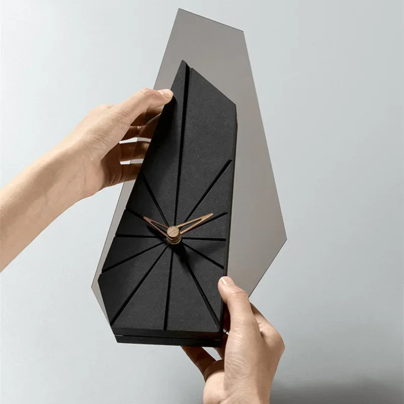 Close-up of translucent smoky acrylic layers and radiating black clock face pattern