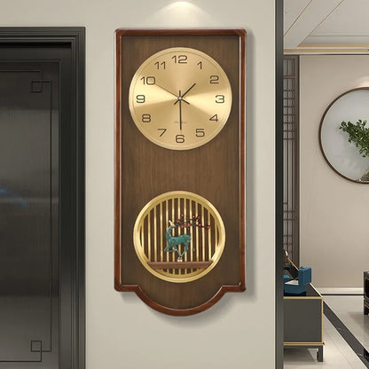 Wood Analog Wall Clock - Eastley features a gold-toned clock face and a deer figurine in a walnut frame, exemplifying timeless elegance, ideal for recognition awards or home decor, from The Horologista.