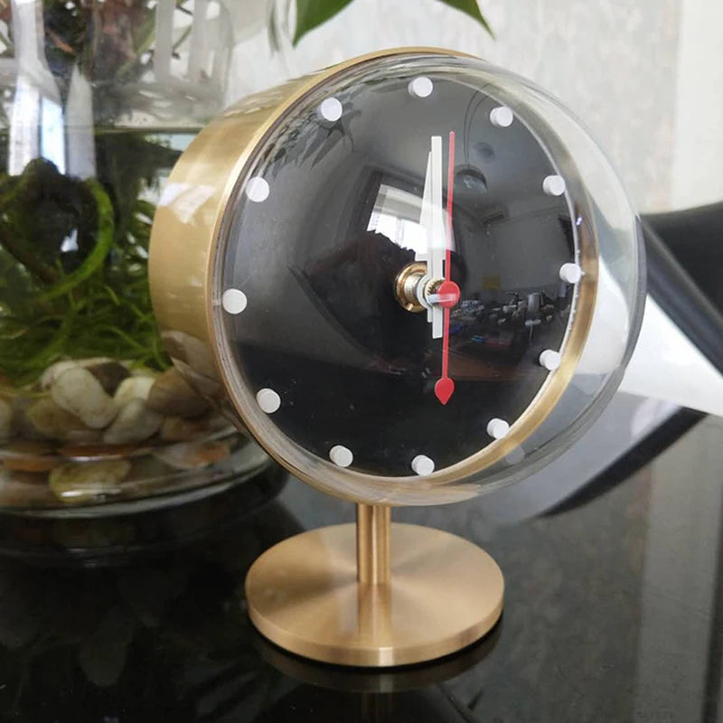 Vintage Gold Desk Clock - Weston back view showing cylindrical housing profile