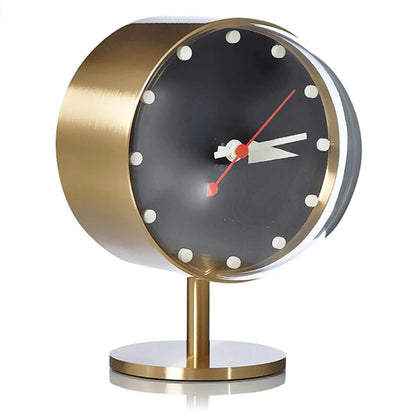 Vintage Gold Desk Clock - Weston side angle highlighting brushed gold cylindrical housing