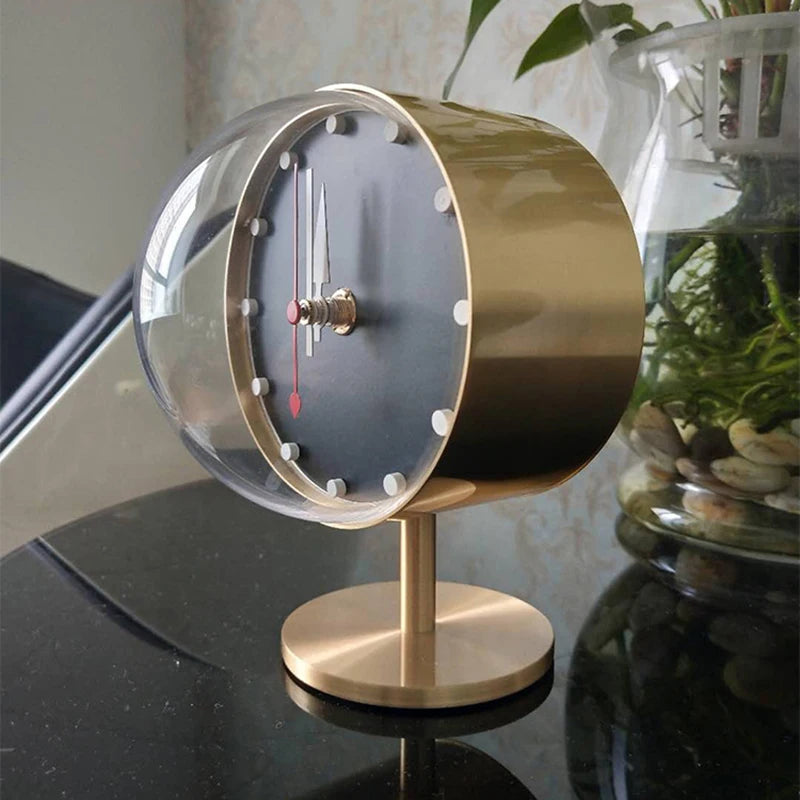 Vintage Gold Desk Clock - Weston in home office environment on wooden desk