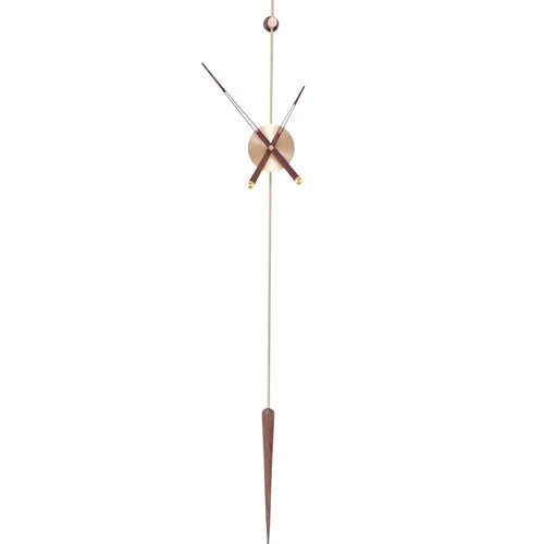 Mid century modern wall clock - Ellroy features a minimalist design with a small circular face, slender metal hands, and a 45-inch walnut pendulum, embodying The Horologista's sculptural elegance.