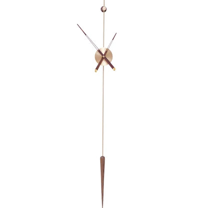 Mid century modern wall clock - Ellroy features a minimalist design with a small circular face, slender metal hands, and a 45-inch walnut pendulum, embodying The Horologista's sculptural elegance.