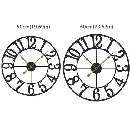 Oversized Wall Clock - Alderton features two open-frame designs with black metal rings, cut-out numerals, and slender gold hands, showcasing visible moving gears for a striking, dynamic look.