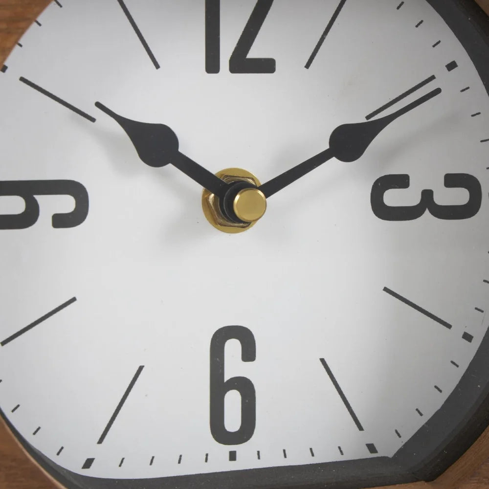 Suspended Clock - Jarwin features a white dial with black numerals and decorative hands at 10:10. Its floating face is encased in a wooden-trimmed frame, perfect for modern elegance.