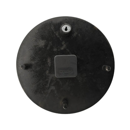 Back of the Bronze outdoor wall clock - Geneva, featuring a key-hole wall-mount slot and battery compartment, highlighting the clock's practical design for easy installation in any space.