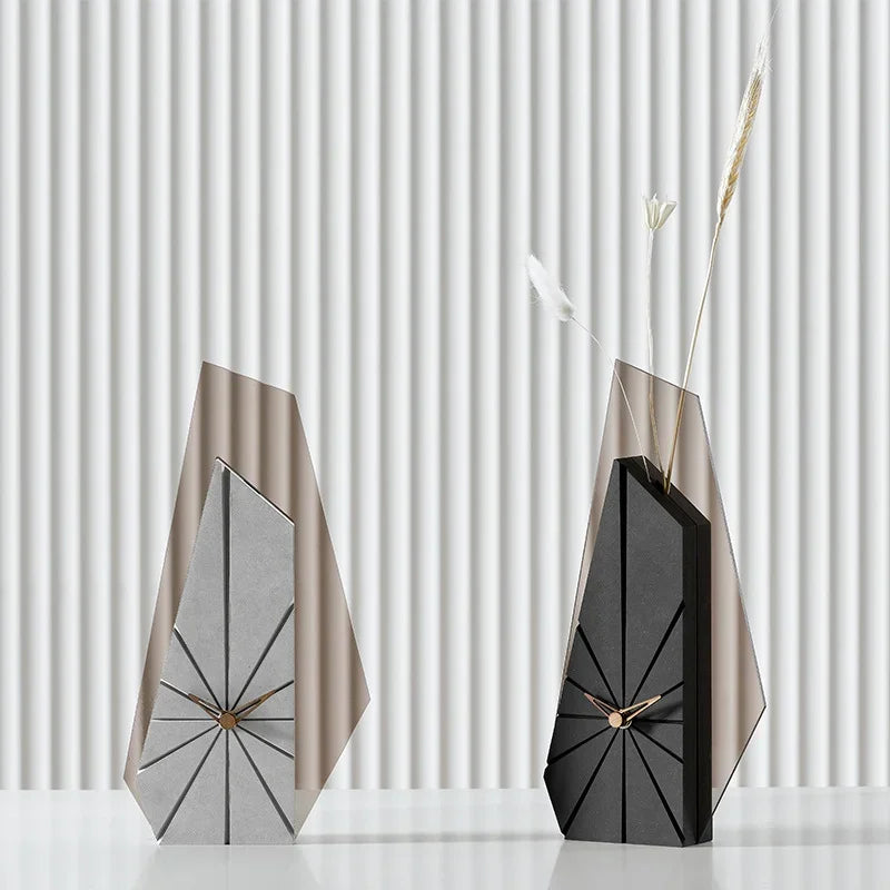 Angled view showing multi-dimensional faceted design of geometric desk clock