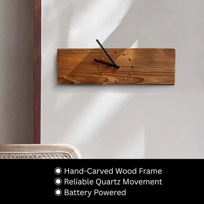 Wood Wall Clock - Stalford: A minimalist, hand-carved European linden wood clock featuring inset hour markers, simple black hands, and quartz movement, ideal for large spaces or open offices.