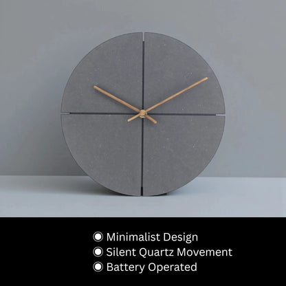 Deep Black Wall Clock Modern - Grenton features a minimalist design with a full circle of dark-grey segments, slim wooden hands, and a silent quartz movement, embodying a sophisticated urban aesthetic.
