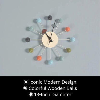 Side angle view of 12 inch sunburst clock showing dimensional sphere details